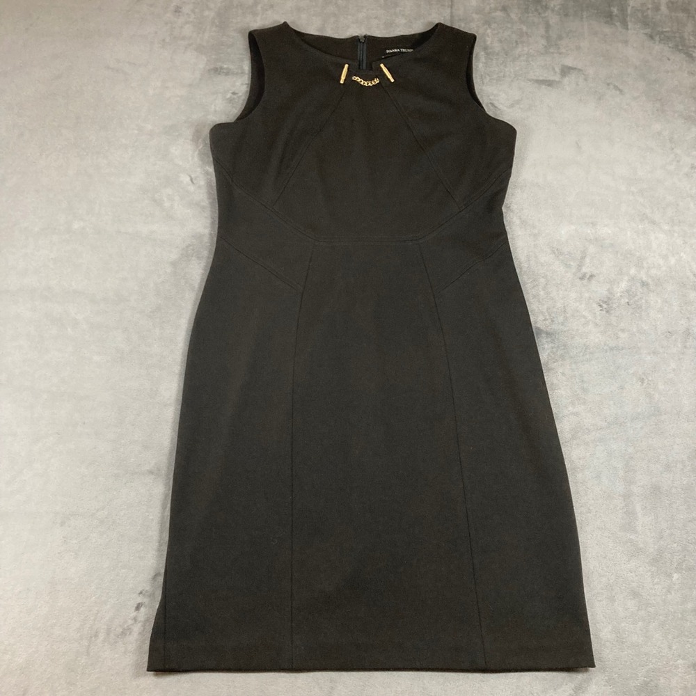 Ivanka Trump Black Sheath Dress Gold Chain Detail Sleeveless Size 10